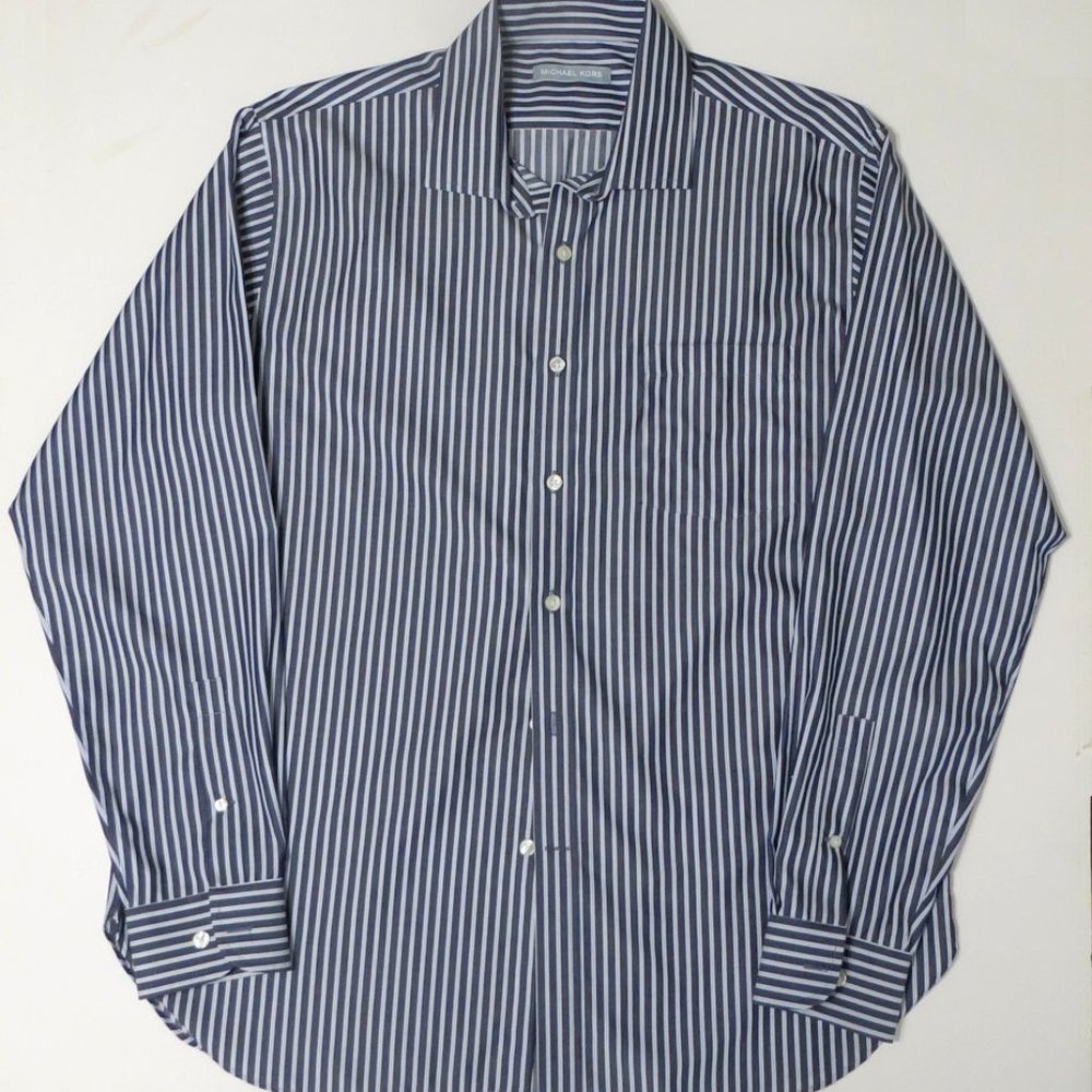 Michael KORS Men's Striped Dressy Long Sleeve Cotton Shirt 16-1/2 34/35